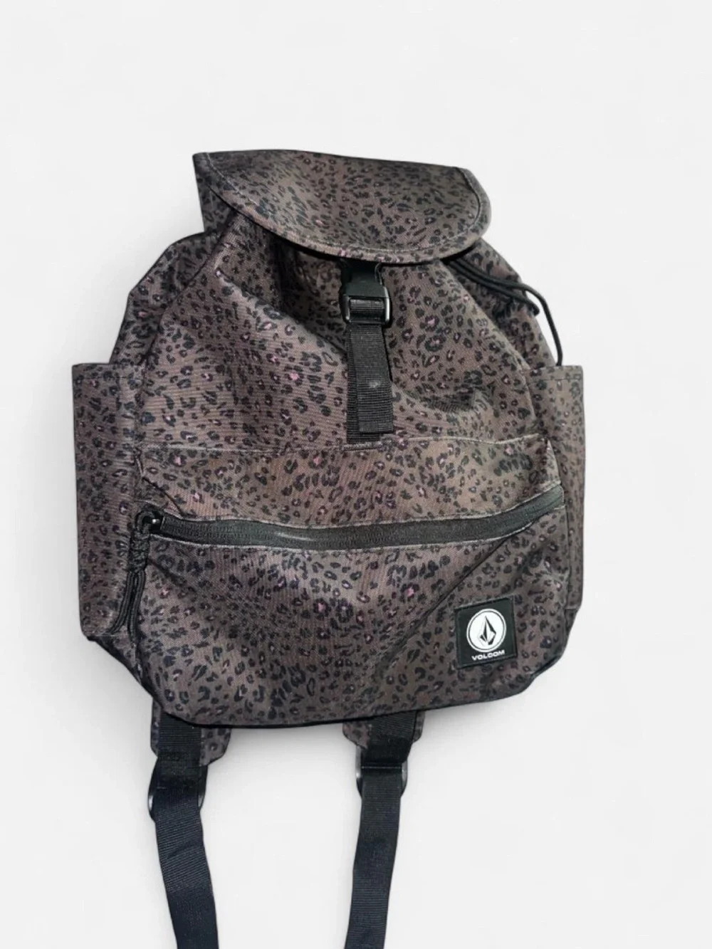 Volcom Leopard-Print Pink Backpack with Front Zip Pocket